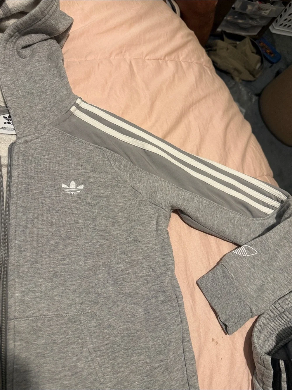 adidas Gray Kids Zip-Up Hoodie with Hood and Trefoil